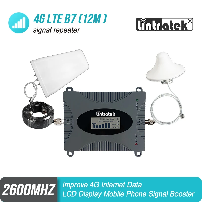 

Lintratek LCD Display 4g 2600 Band 7 Cell phone Signal Repeater 65dB Cellular Mobile Signal Booster Amplifier 4G Antenna Set#32