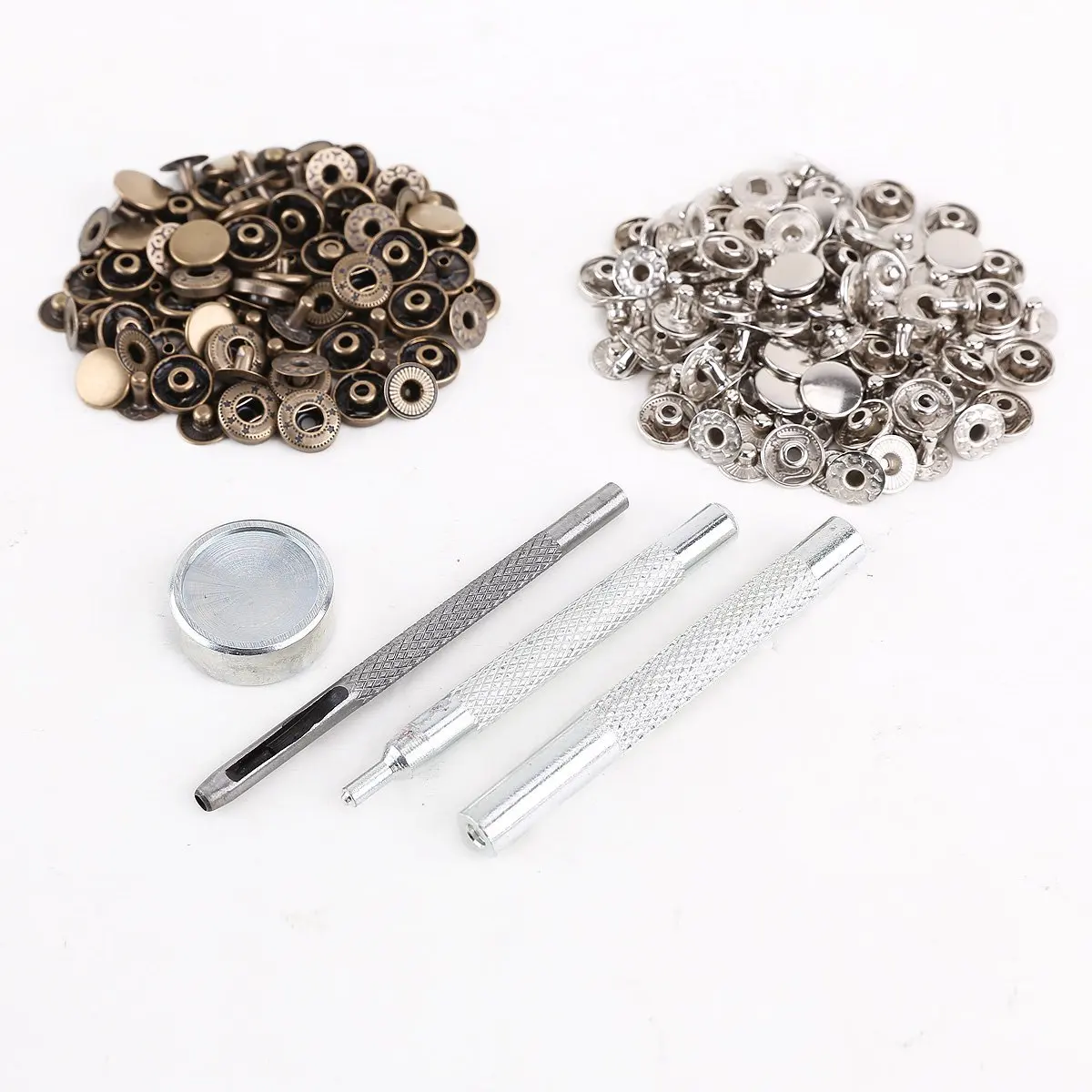 

HEBA 25pcs silver + 25 pcs bronze 10mm Snap Button Metal + tool set for leather handbags