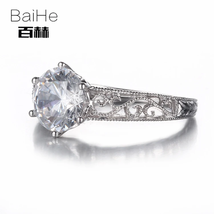 BAIHE Стерлинговое Серебро 925 карат сертифицированное безупречное круглое Настоящее градуированное кубическое циркониевое Свадебное женское модное Ювелирное кольцо