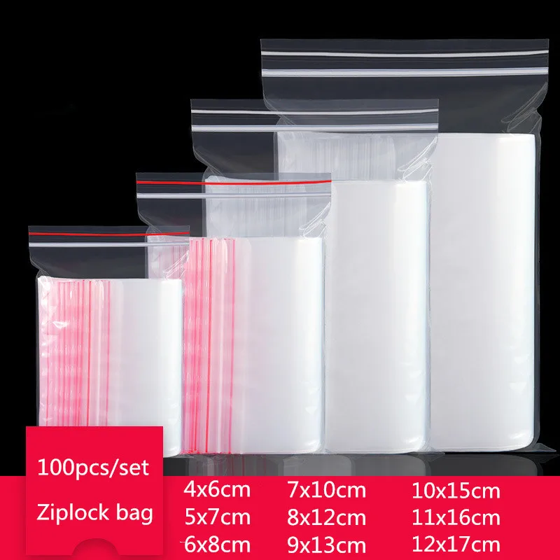 

100pcs 0.05 / 0.06 / 0.08 Mm PE Transparent Ziplock Bag Jewellery Candy Re-sealable Plastic Poly Transparent Bag 55