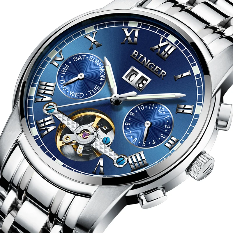 

Switzerland Mechanical Watch Men Wristwatches Sapphire Binger Luxury Brand Waterproof Watches Male Wrist Sapphire Clock B8601-5