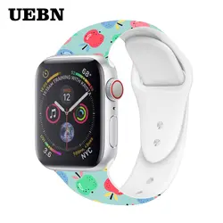 UEBN спортивный силиконовый ремешок для Apple Watch series 4 3 2 1 граффити живописный ремешок для iWatch 38 мм 42 мм 40 мм 44 мм Красочные полосы
