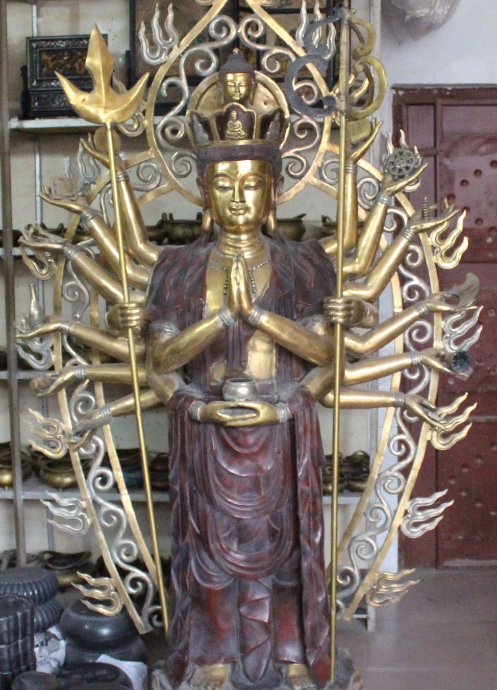 81" Huge Chinese Bronze Gilt 1000 Arms Avalokiteshvara Kwanyin Guan