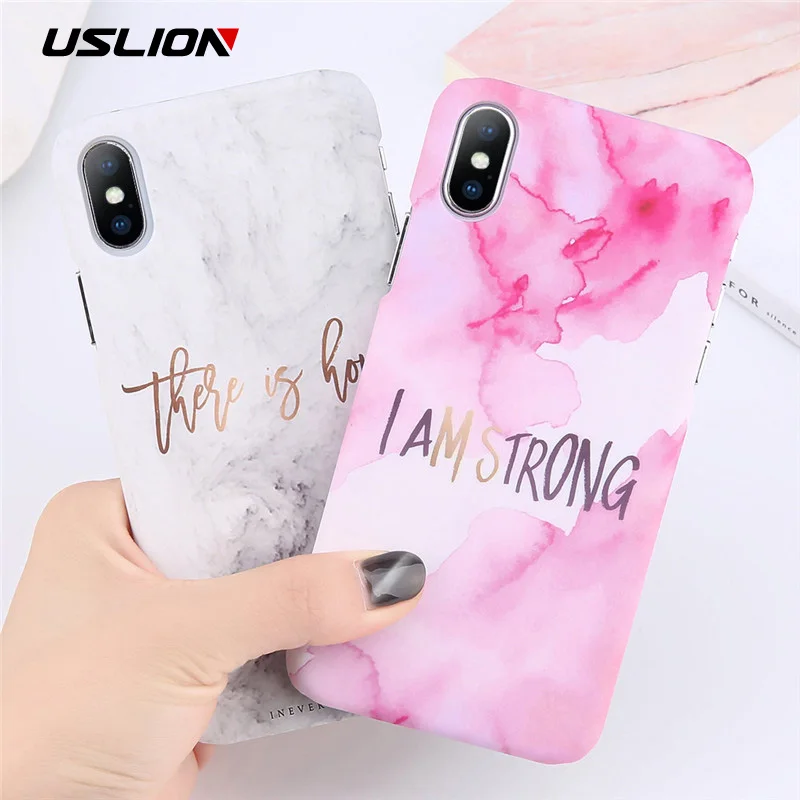 

USLION Ultra Thin Matte PC Case For iPhone 8 7 Plus Marble Stone Cover For iPhone XS Max XR X 6 6S Plus Letter Hard Phone Cases