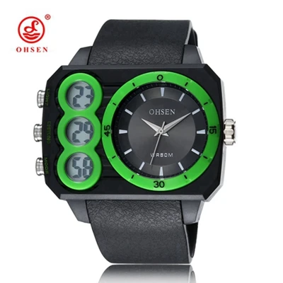 Лучшие продажи Ohsen Цифровые кварцевые мужские модные наручные часы подарок зеленый резиновый ремешок ЖК-дисплей Спорт на открытом воздухе армейские мужские наручные часы montre homme - Цвет: Зеленый