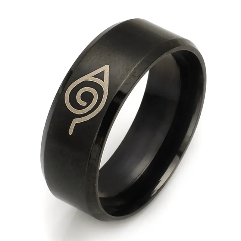 

Wholesale 10pcs/lot Animation Naruto Rings Stainless Steel Black Color Rings For Men Jewelry Size 7 8 9 10 11 12