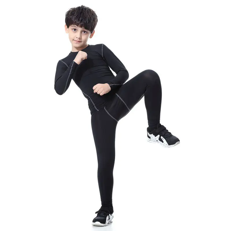 2 Piece Boy's Quick Dry Sportswear Suit Compression Base Layer Fitness Sets Breathable Long