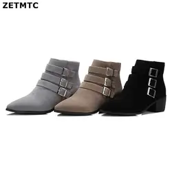 2019 осень-зима обувь Для женщин сапоги с ремешком и пряжкой женские ботинки из искусственной кожи ботильоны на высоком каблуке Martinas обувь