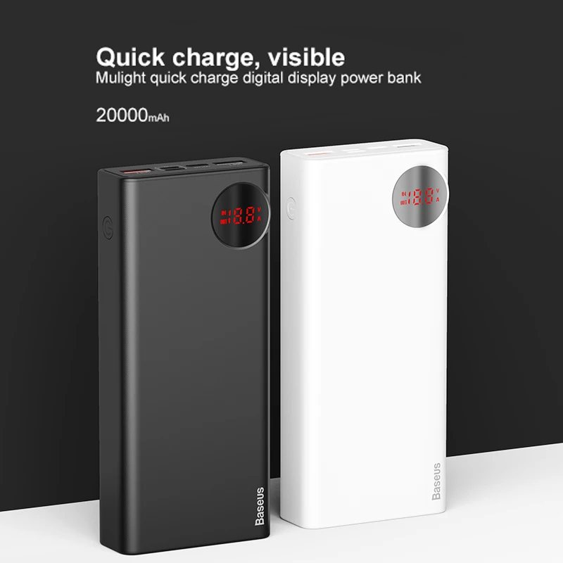  Baseus 20000mAh Power Bank Quick Charge 3.0 USB Type C PD Powerbank For iPhone Xiaomi Huawei Extern