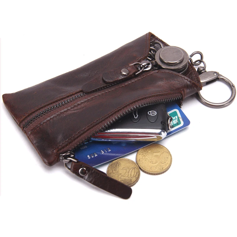 Vintage Coin Car Key Wallets Genuine Leather Men Wallet Multifunctional