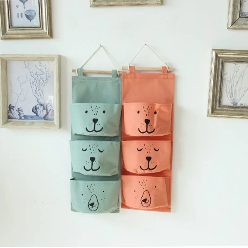 3 جيوب الشمال الجدار شنقا أكياس الكتان التخزين خزانة الكتب أشتات التجميل منظم الحقيبة ل لعب الأطفال