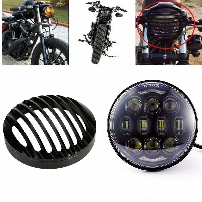 Black 5 3/4" Aluminum Motorcycle Headlight Grill Cover for 2004 2014