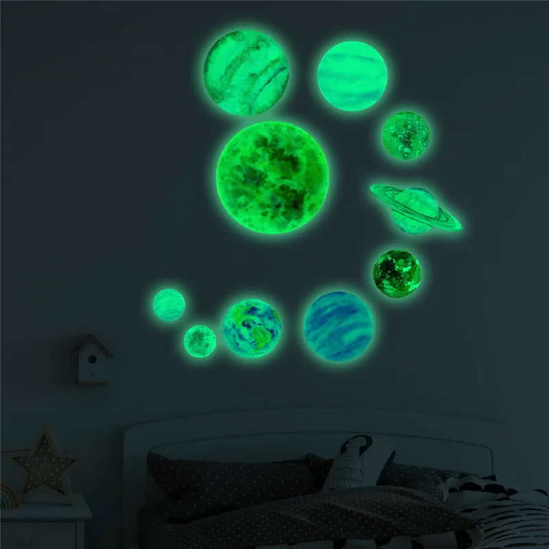 

Glow In The Dark Round Planets Star PVC Wall Stickers Kids Ceiling Bedroom Wall Decals Window Beautiful Decor Luminous Decal