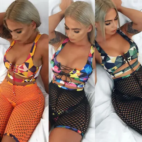 

High Waist Swimsuit 2019 Women Beachwear Print Swimwear Sexy Fishnet Shorts Bikini Sets Female Bathing Suit 3 Pics Biquini