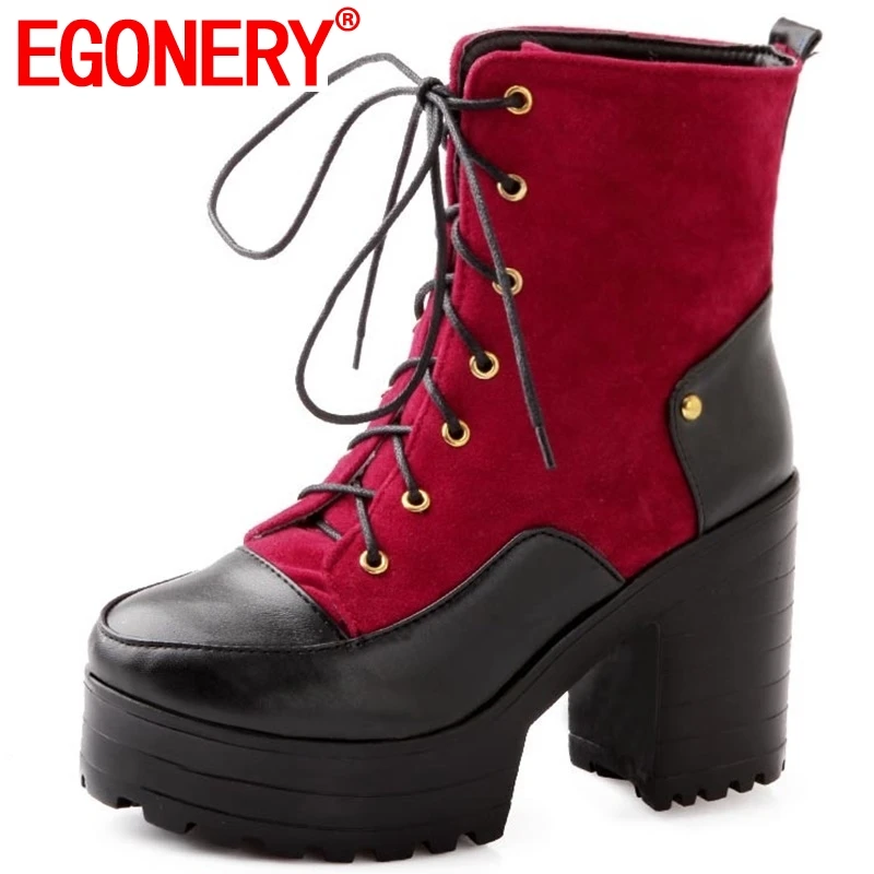 

EGONERY Western ankle boots party wear-resisting Non-slip mixed colors winter Velvet Motorcycle boots Equestrian women shoes