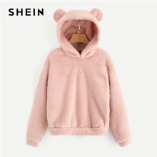 SHEIN Однотонный Свитшот С Капюшоном Модная Толстовка Тедди С Длинным Рукавом
