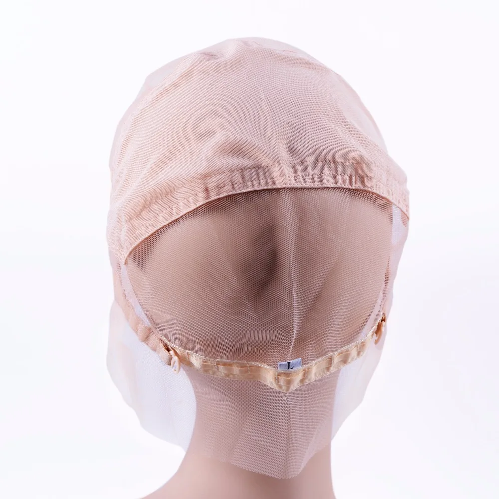 1Pc Beige Full Lace Wig Cap Base For Making Full Hand Made Wigs With Adjustable Straps Glueless Weaving Cap Customize Hairnets
