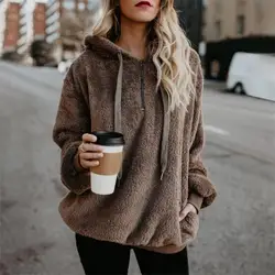 Новый европейский Стиль Демисезонный Повседневное Женский свитшот, пуловер толстовки искусственная шубка на меху с длинным рукавом