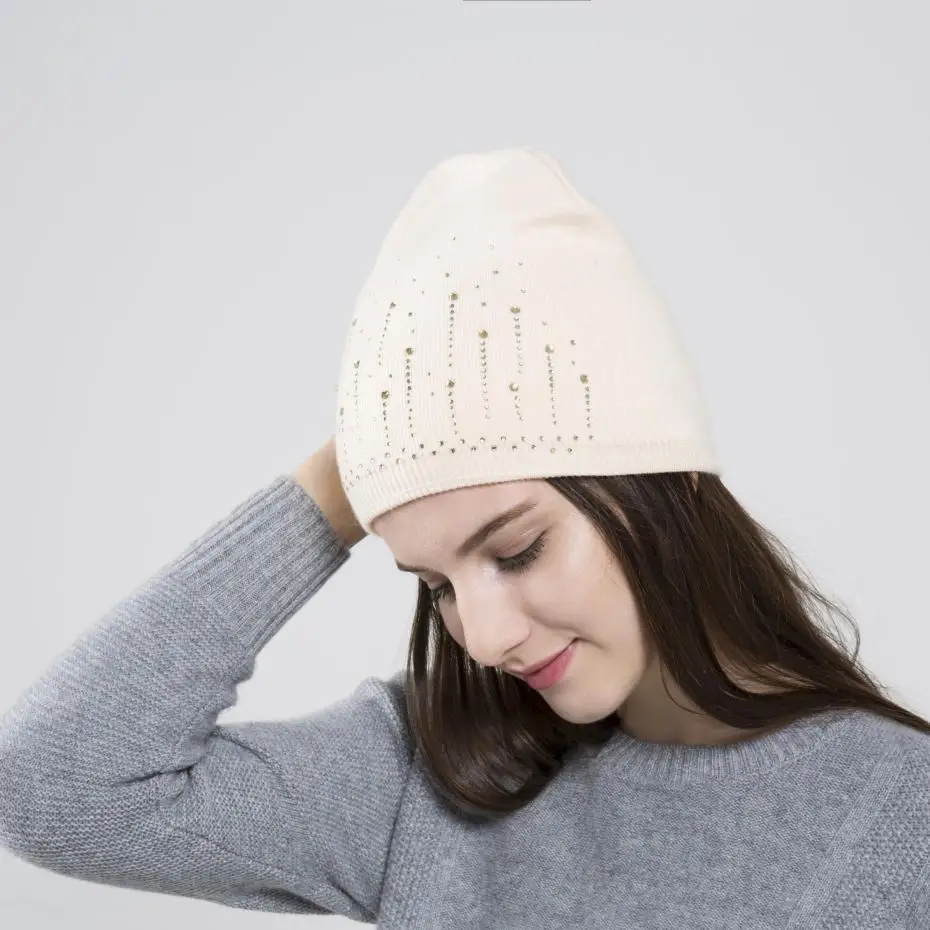 COKK кашемировая шерстяная шапка женские зимние шапки для женщин девушек Стразы Skullies Beanies вязаная шапка женская брендовая Толстая теплая модная шляпа