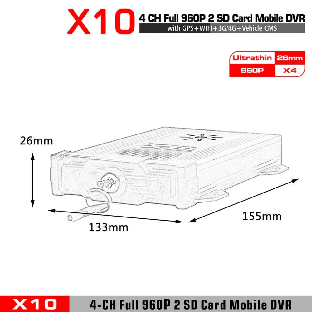 LESHP X10S 3g 4G для Android iOS Live H.264 видеорегистратор AHD 960 P CMS наблюдения Мобильный DVR 4 каналов Мобильный DVR для транспортных средств