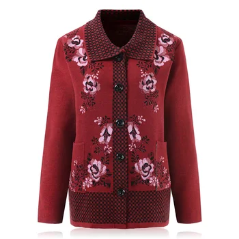 

2019 Middle Aged Women Cardigans Sweater Fashion Autumn Winter Warm Long Sleeve Casual Floral Printed Knitted Tops Plus Size 4XL