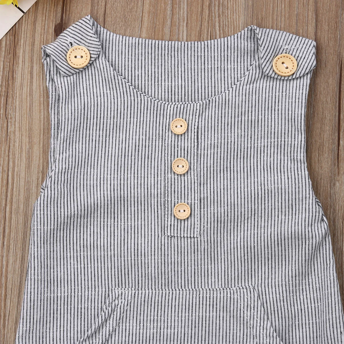 Pudcoco Newborn Baby Boy Girl One-piece Outfit Clothes Striped Sleeveless Cute Romper Casual Buttons Jumpsuit for 0-18M Baby