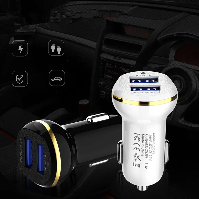 Двойной USB 3.1A автомобильное зарядное устройство Быстрая Зарядка адаптер для iPhone