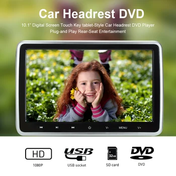 

10.1" Digital Screen Car Multimedia Player Tablet-Style Car Headrest DVD Player Plug and Play Rear-Seat Entertainment Player