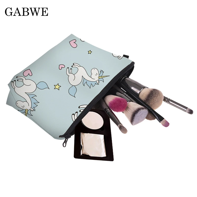 

GABWE Printing Light Blue Unicorn Pattern Cosmetic Bag Women Cute Makeup Bag Travel Portable Toiletry Bag Pouch Makeup Organizer