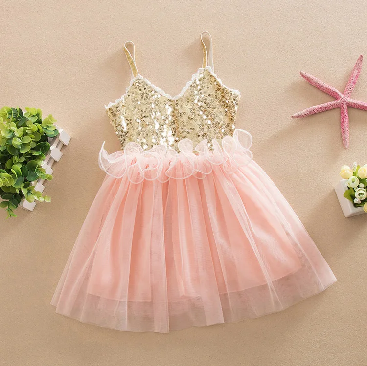 

2018 Girls Puffy Slip Dress Kids Pink Sleeveless Baby Girl Summer Costumes Princess Wedding Clothes Wholesale 5pcs/lot