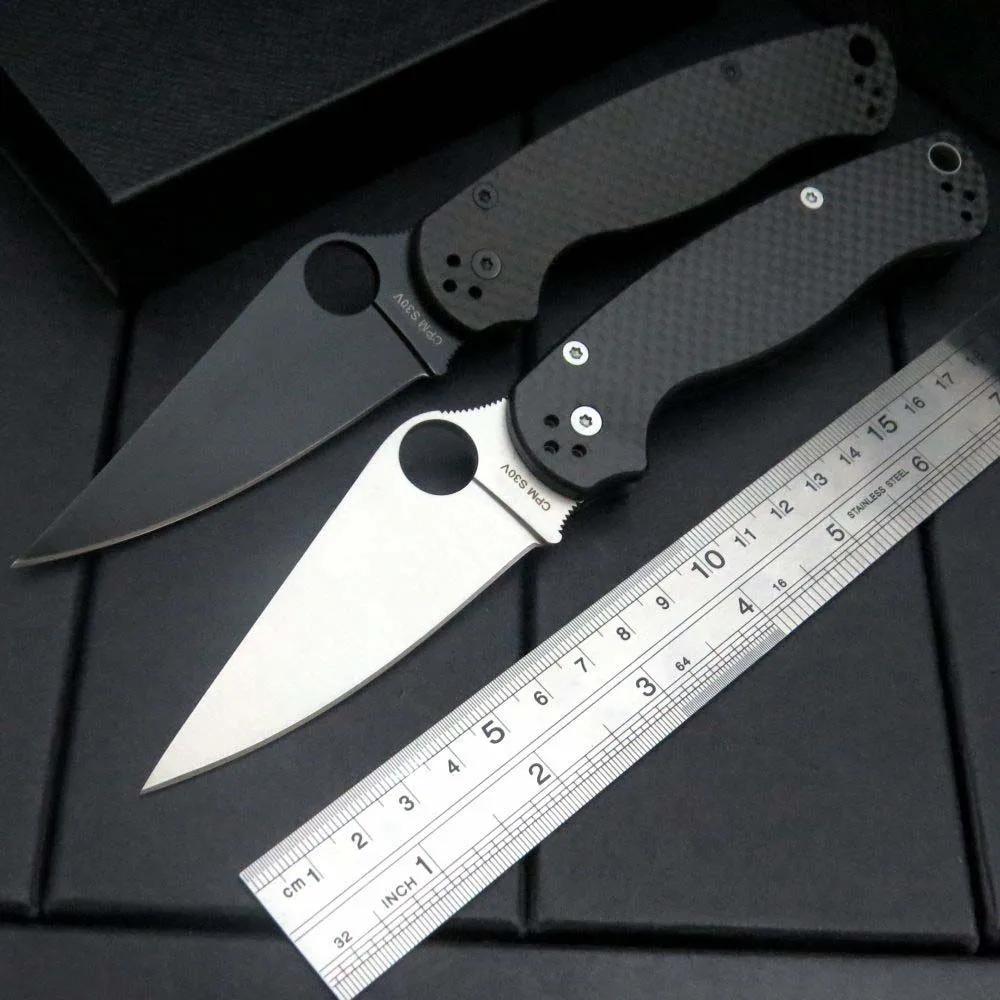 

Good Tool Spider Para Military 2 Folding Blade Knife C81 9CR13MOV Blade Carbon Fiber Handle Tactical Camping Pocket Knives