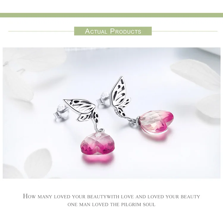 WOSTU, дизайн, 925 пробы, серебряные, розовые серьги-капли с крыльями, для женщин, юбилей, оригинальные серебряные ювелирные изделия, подарок FNE015