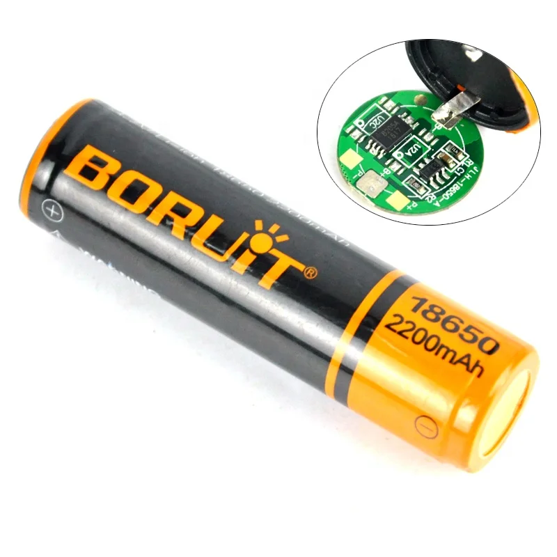 BORUiT перезаряжаемый 3,7 V 18650 2200mAh литий-ионный аккумулятор с печатной платой для фар и фонарика