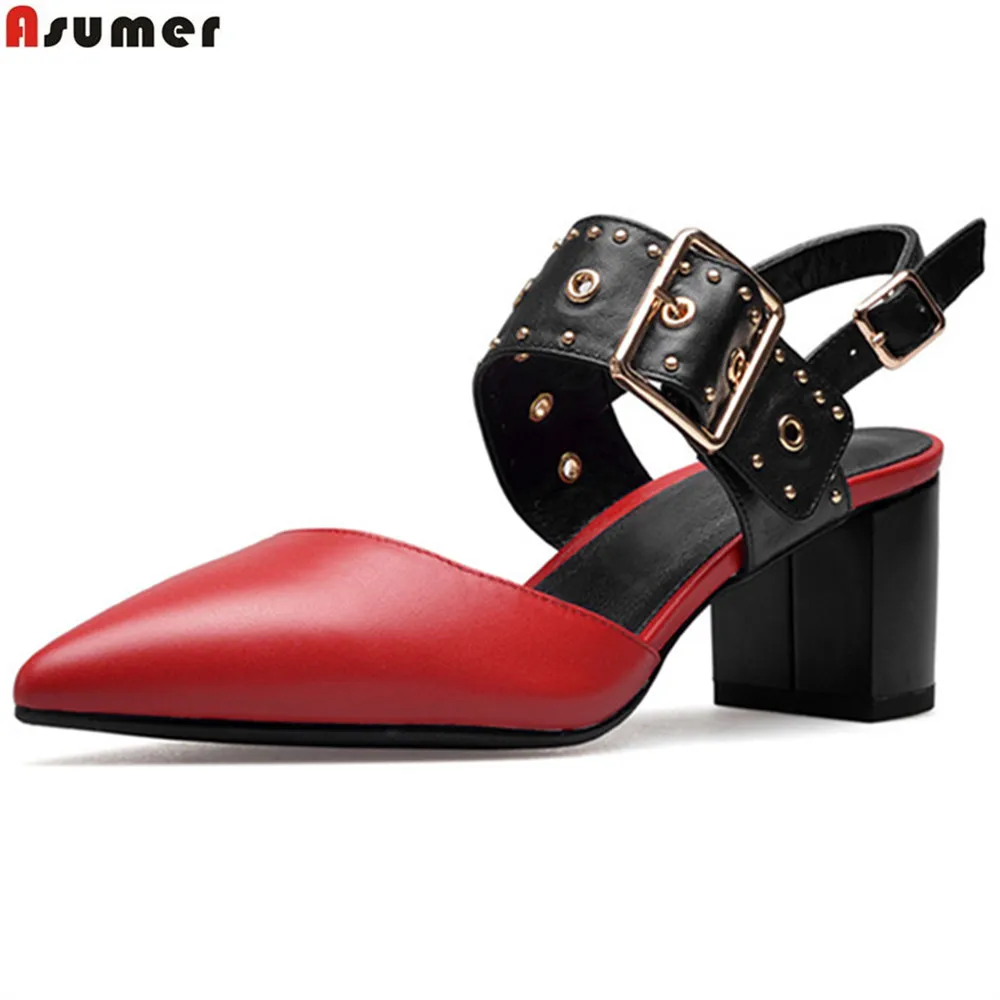 pointed buckle heels