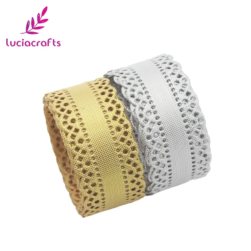 

Lucia crafts 5yards/lot 22mm Gold/Silvery Metal Color Grosgrain Ribbon Trim Lace DIY Wedding Gift Wrapping Decoration P0501