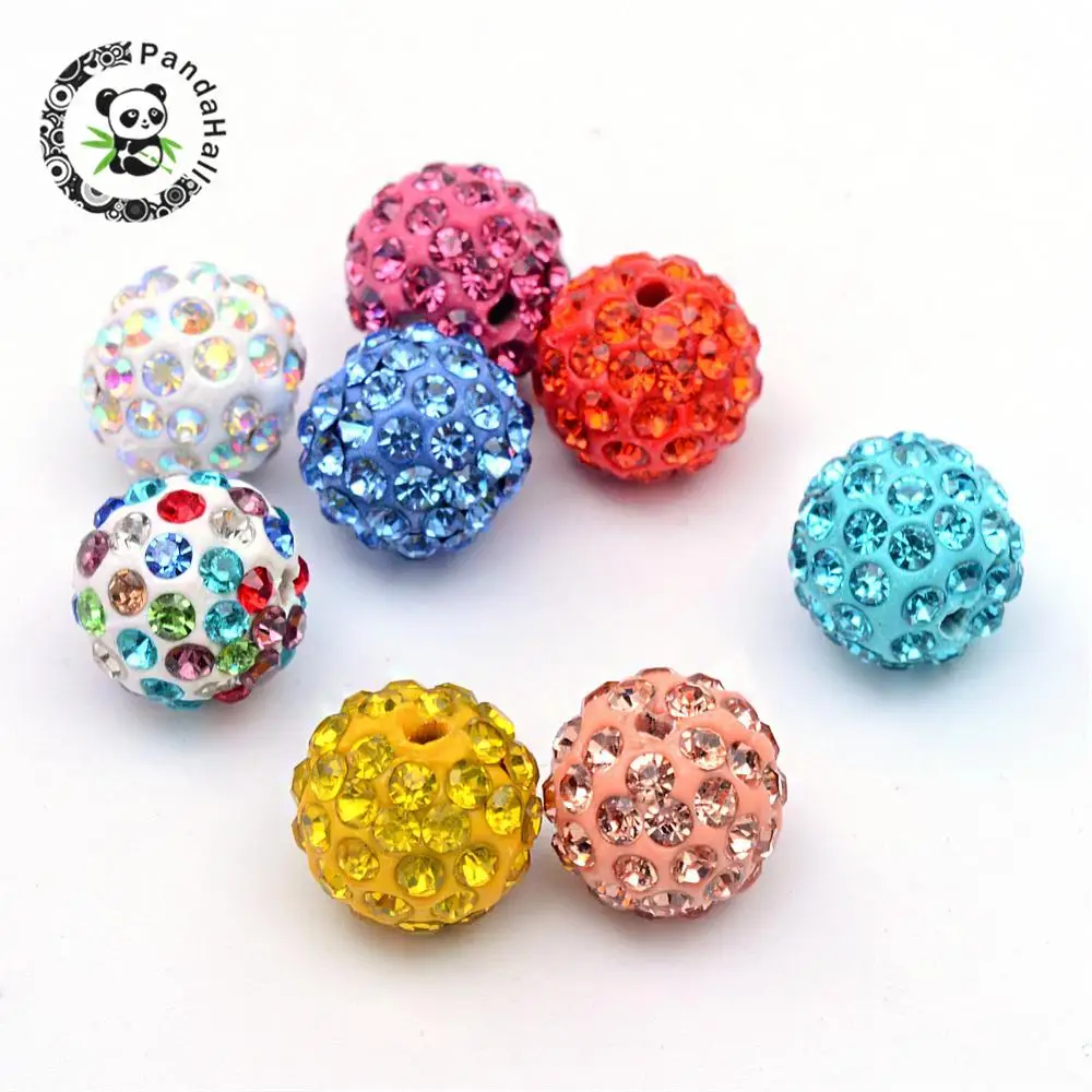 100PC Mixed Color Pave Clay Round Disco Ball Beads Rhinestones Loose Spacer Bead