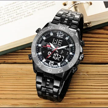 

Outdoor Sports Steel Belt Men's Watch Double Movement Digital Quartz Watch Multifunctional Waterproof Student Top Luxury Brand