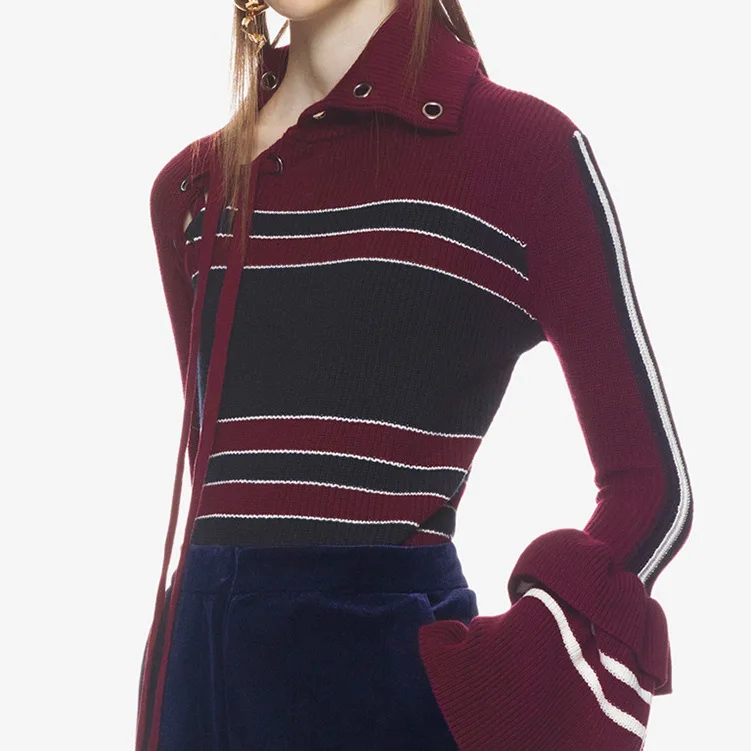 Wool Knitting Women New StripedSlim Base Sweater 2019 Pullovers Irregular Wool Women Sweaters and Pullovers