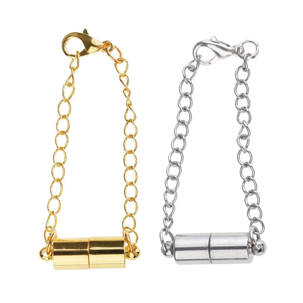 2 Packs Silver Gold Tone Jewelry Making Magnetic Hooks Lobster Clasps Necklace Bracelet Converter Extender with Chain