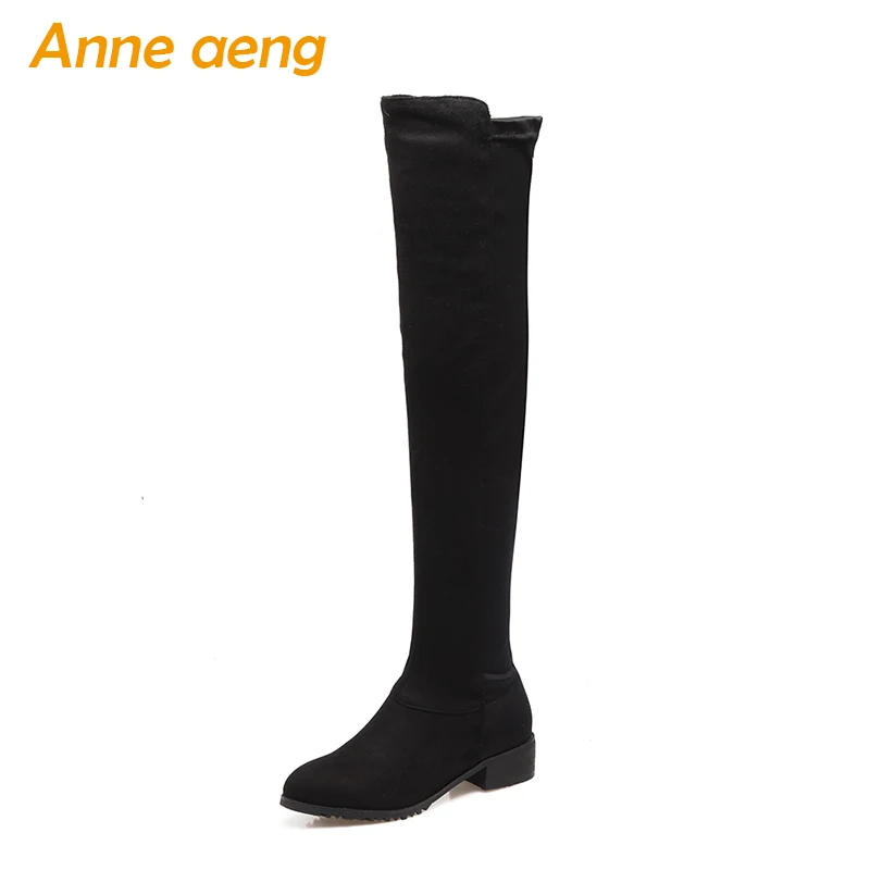 

2018 New Winter Women Over-The-Knee Boots Middle Heel Round Toe Zipper Sexy Ladies Women Shoes Black Thigh High Boots Big Size