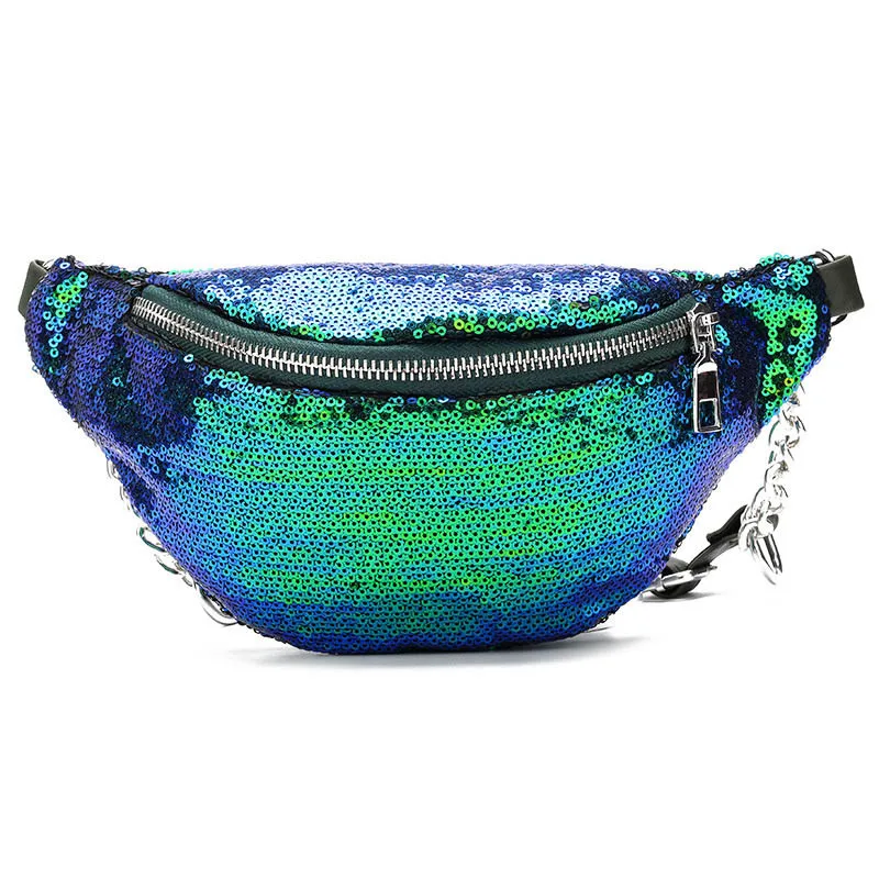 AIREEBAY, женская модная поясная сумка с блестками, новинка, нагрудная сумка, сумка на плечо, блестящие ремни, сумки на пояс - Цвет: Зеленый