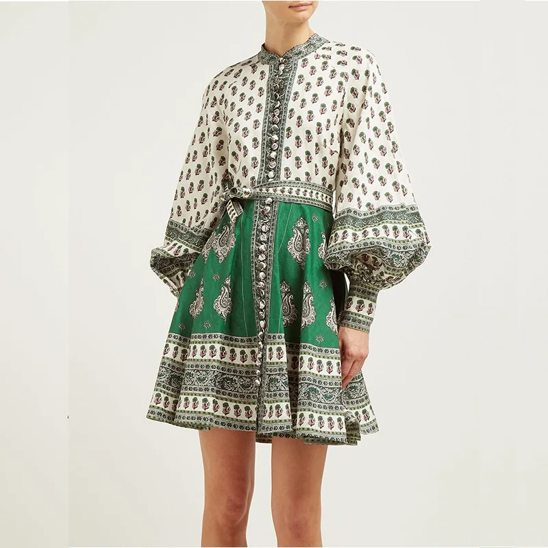 

New Arrival Autumn 2019 Long Sleeve Linen Cotton Printed Dress 190621MLD01