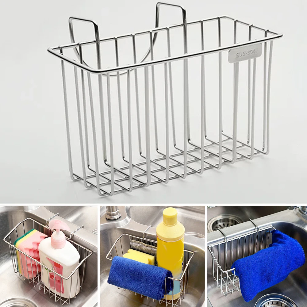 Kitchen Sponge Holder Stainless Steel Sink Organizer Soap Dish Liquid Drainer