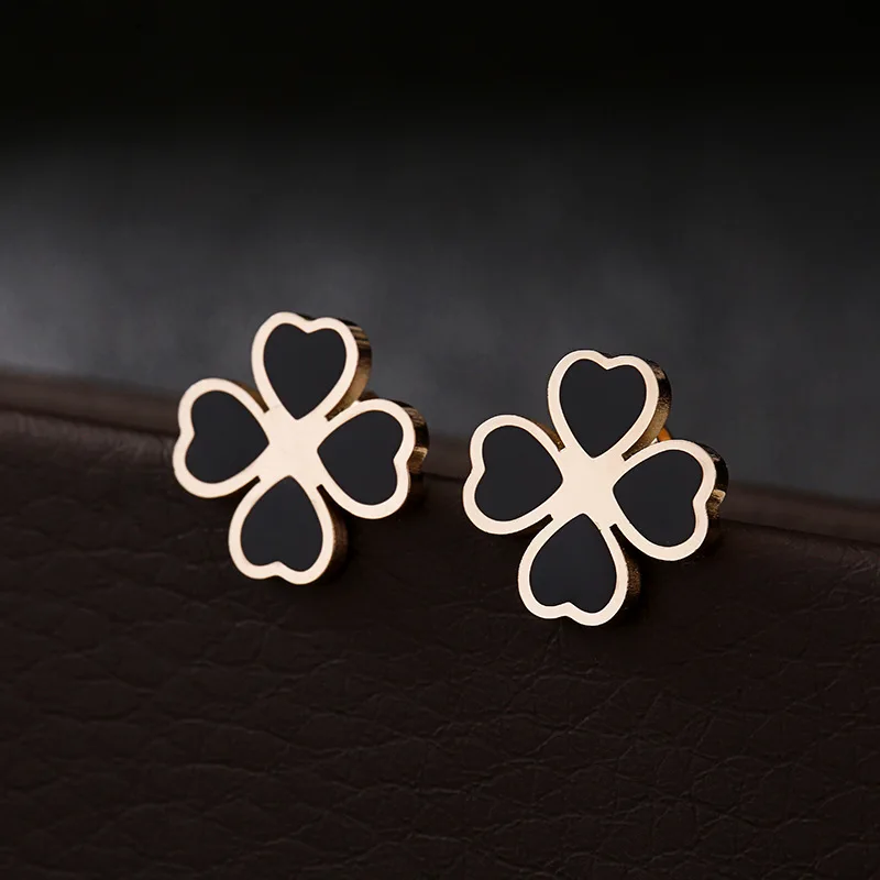 

Exquisite Cute Gold Color Four Leaf Clover Stud Earrings Fashion Brand Women Earring Costume Accessories pendientes brincos