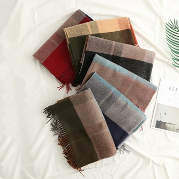 

2017 new winter warm thick paragraph cashmere scarf ladies lattice stripes fashion wild shawl, women wool scarf