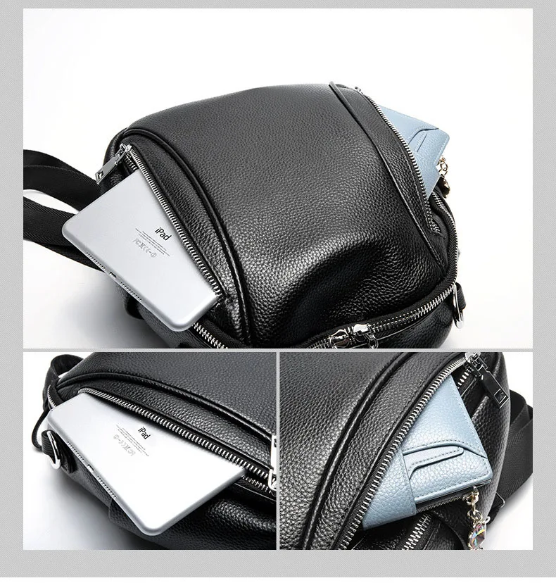 100% Genuine Leather Women's Backpacks Silver Color Hardware Top Layer Cow Leather Female School Backpack Cowhide Shopping Bags