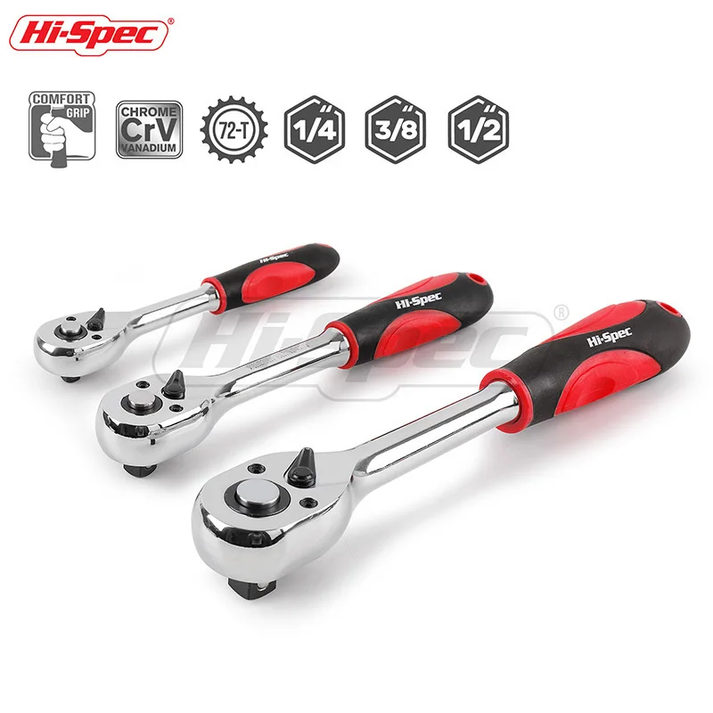 

Hi-Spec 1/4 3/8 1/2 Ratchet Socket Wrench 72 Teeth Quick Release Ratchet Spanner Wrench Chrome Vanadium Steel Hand Repair Tool