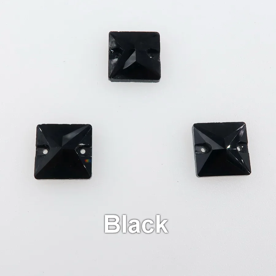 Квадратная форма, плоская задняя часть, с двумя отверстиями, стеклянный кристалл, 6 размеров, пришитые Стразы, стразы, бисер, свадебная обувь, сумки, сделай сам, отделка - Цвет: A3 Black
