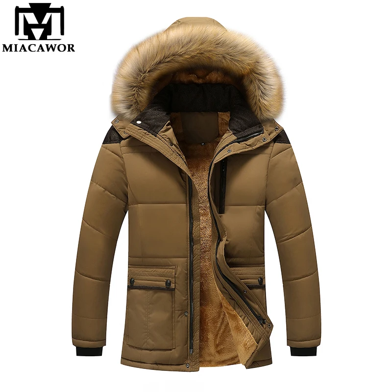 

MIACAWOR New Men Parkas Warm Winter Jacket Man Fleece Thick Hooded Fur Collar Winter Coats Windbreak Outwear Plus Size 5XL J501