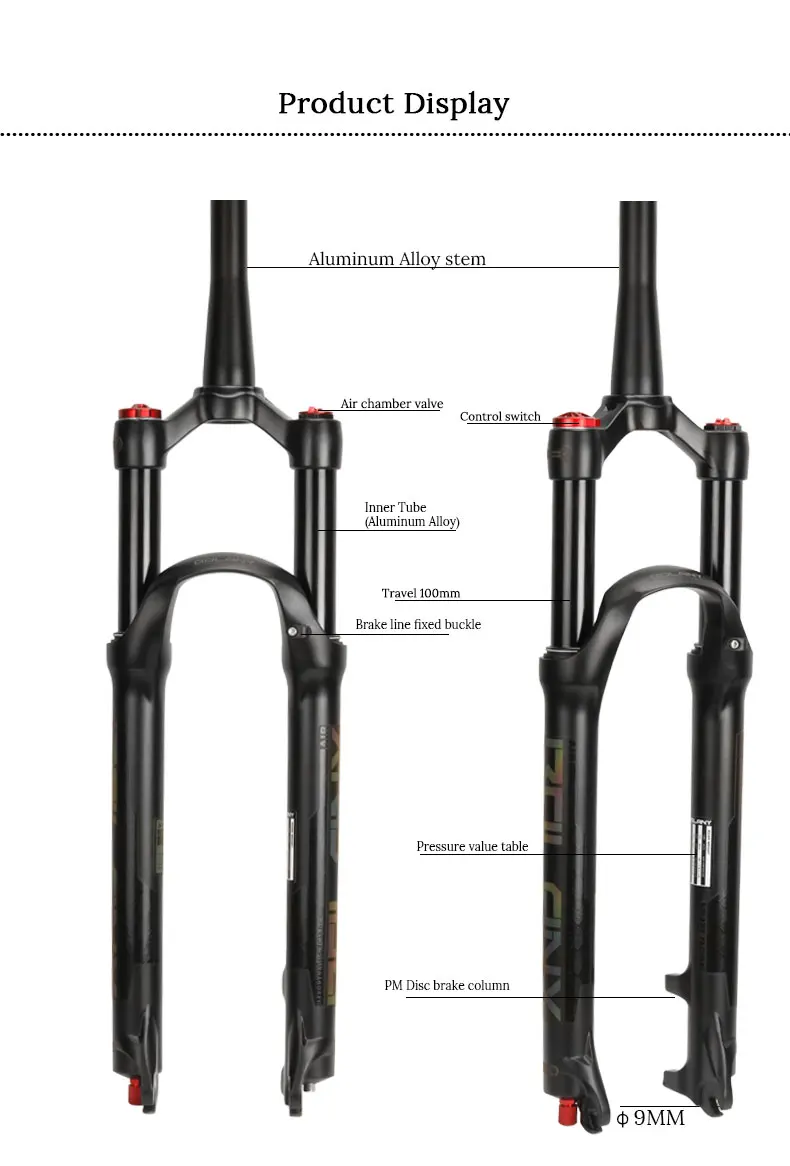 Воздушная вилка Bolany MTB Bike Supension, регулировка отскока 26/27. 5/29er, прямая коническая вилка для горного велосипеда, Аксессуары для велосипеда